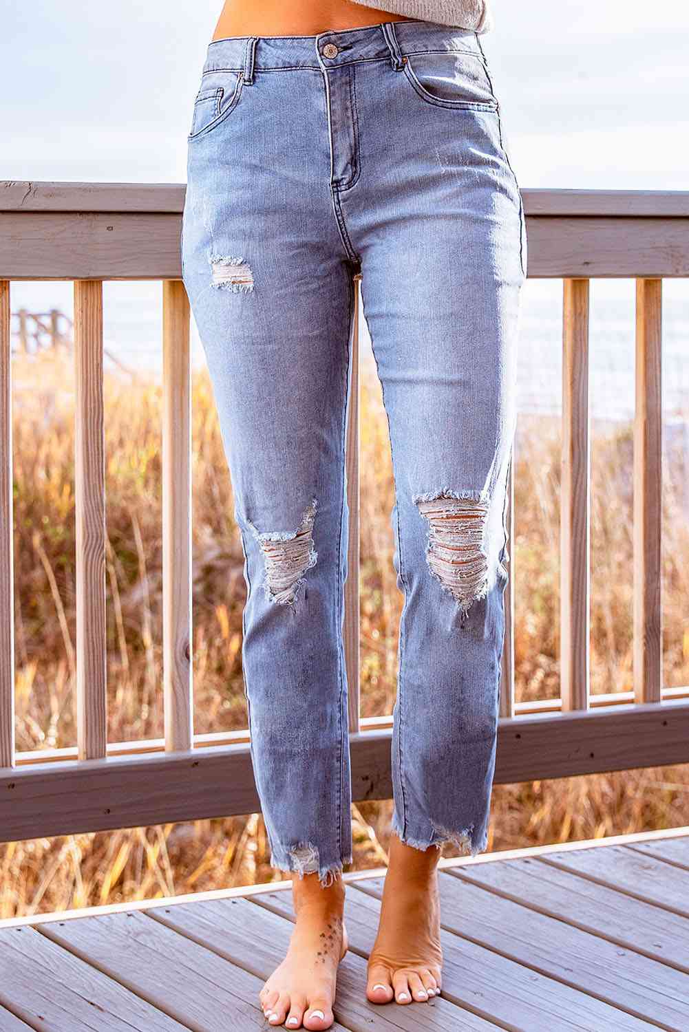 Stylish Distressed Cropped Jeans- 3 colors