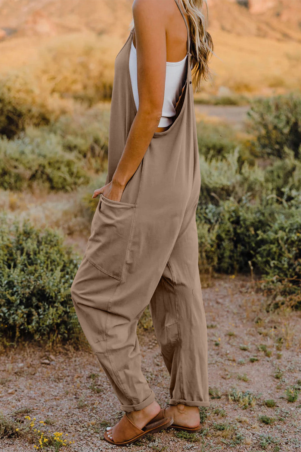 Double Take Full Size V-Neck Sleeveless Jumpsuit with Pockets 6 colors