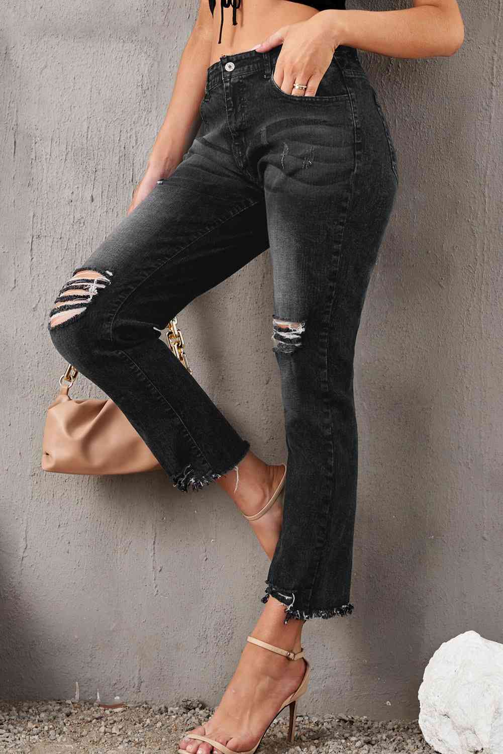 Stylish Distressed Cropped Jeans- 3 colors