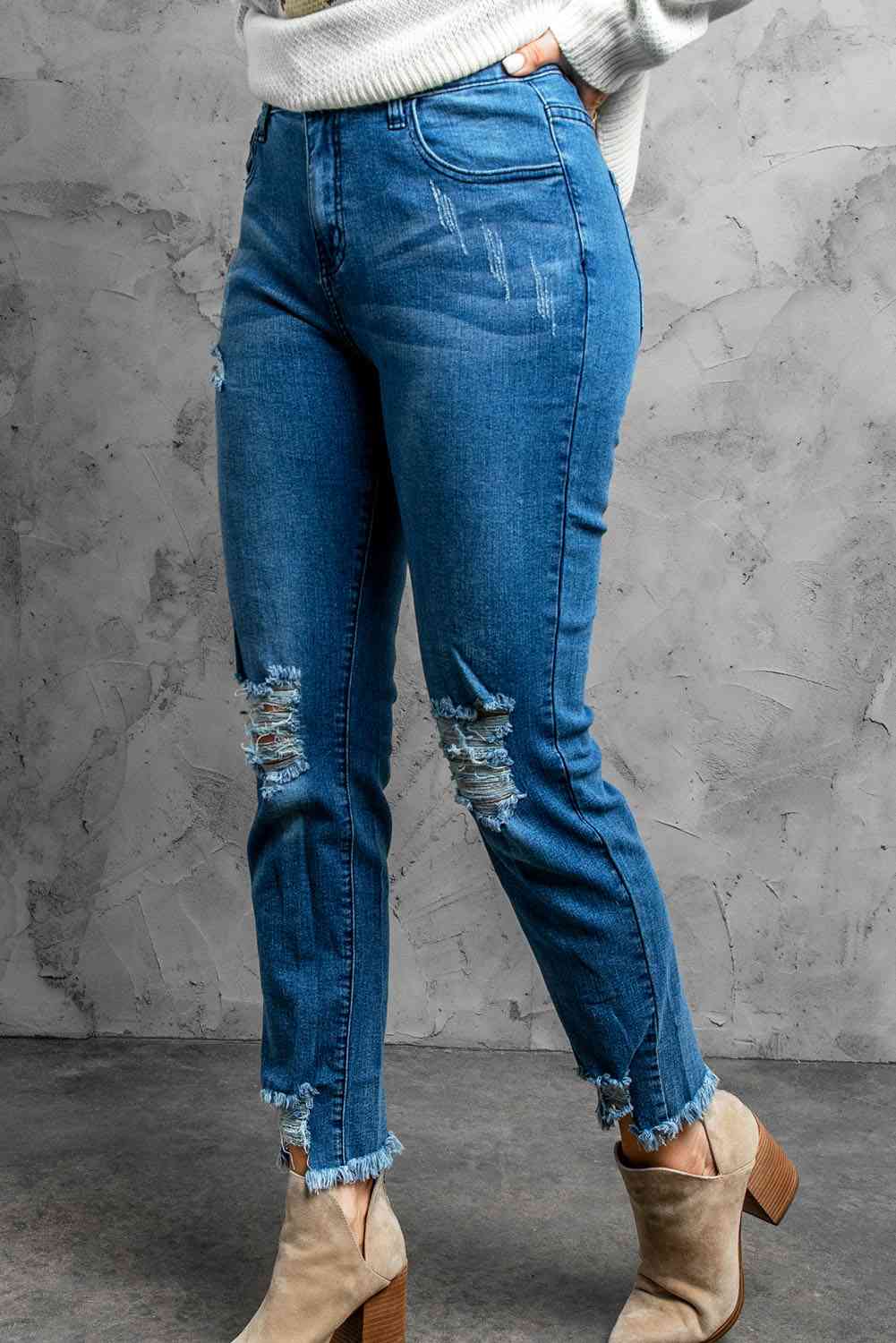 Stylish Distressed Cropped Jeans- 3 colors