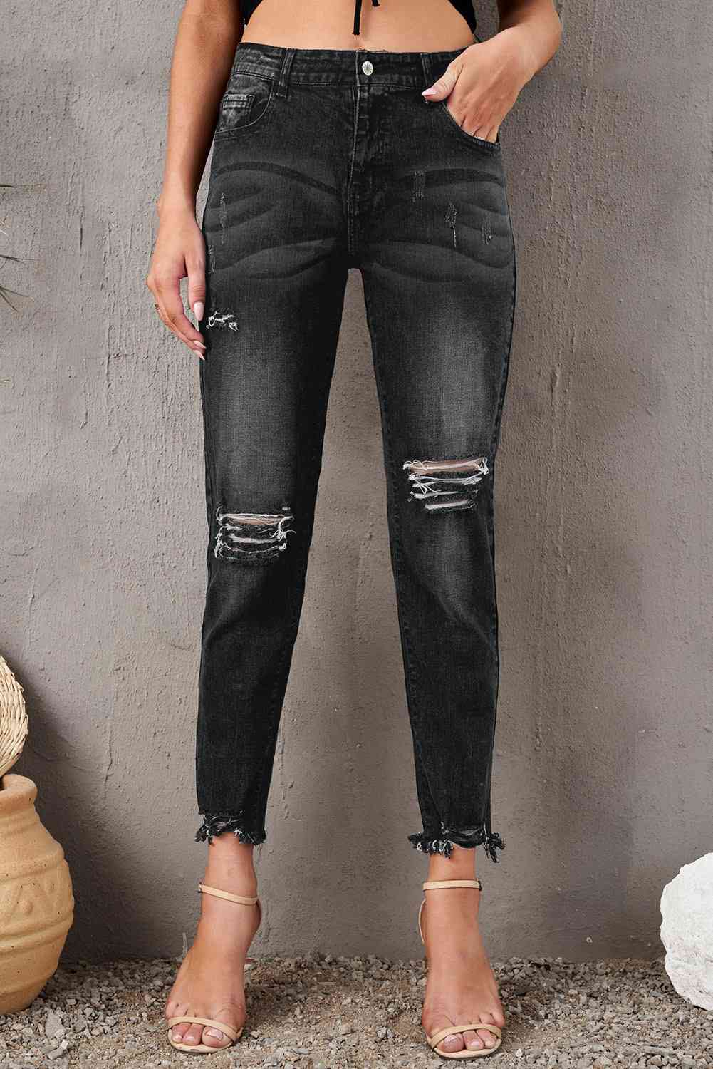 Stylish Distressed Cropped Jeans- 3 colors