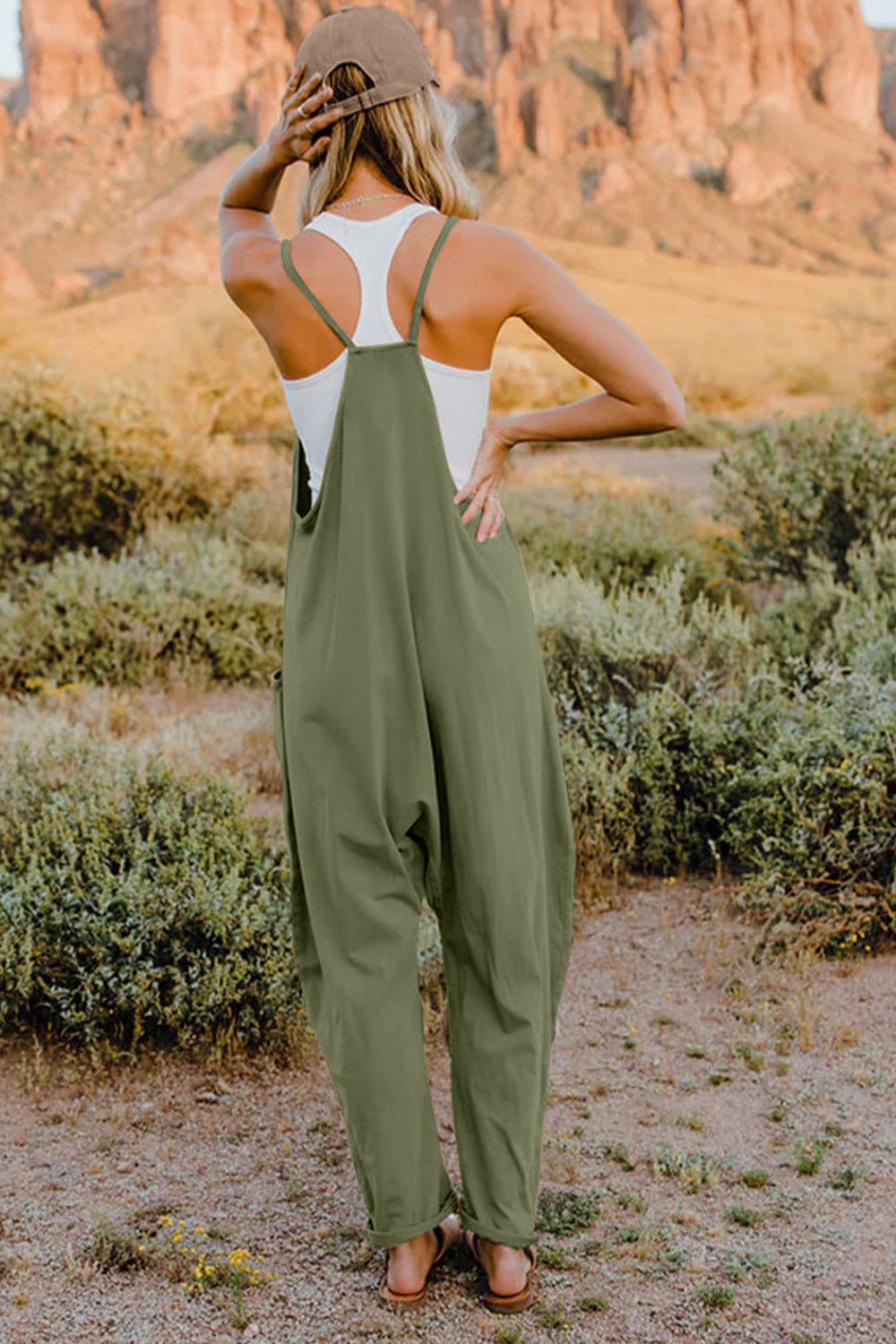 Double Take Full Size V-Neck Sleeveless Jumpsuit with Pockets 6 colors