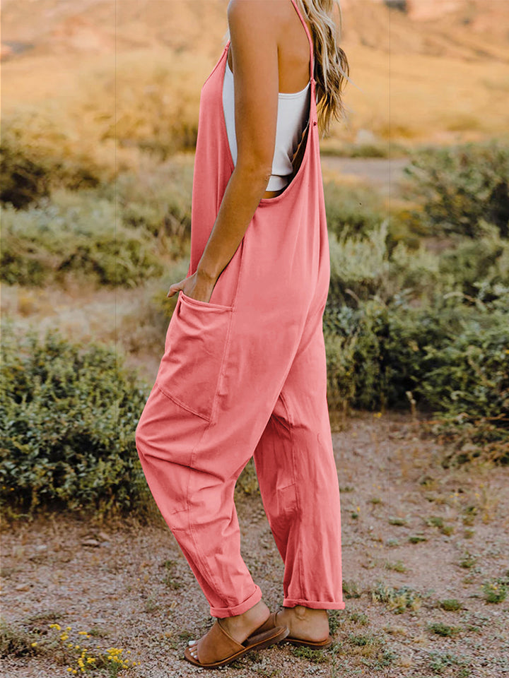 Double Take Full Size Sleeveless V-Neck Pocketed Jumpsuit 2 colors