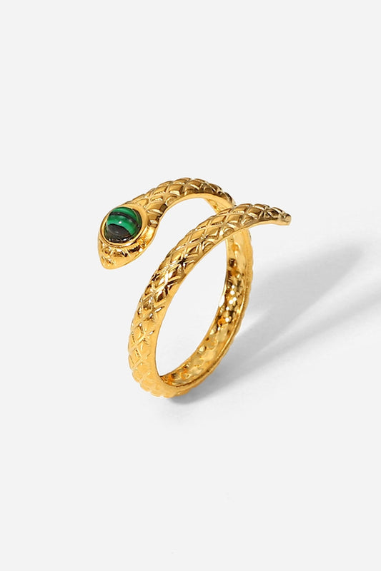 Snake Malachite Snake-Shaped Bypass Ring
