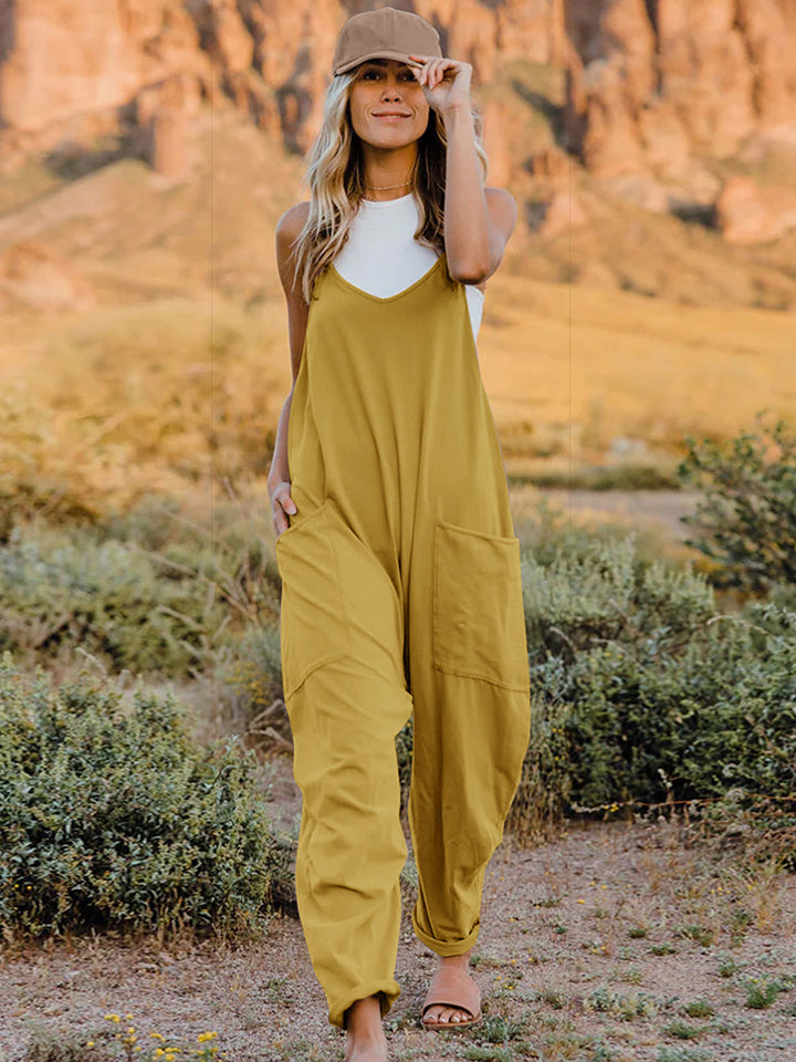 Double Take Full Size Sleeveless V-Neck Pocketed Jumpsuit 2 colors
