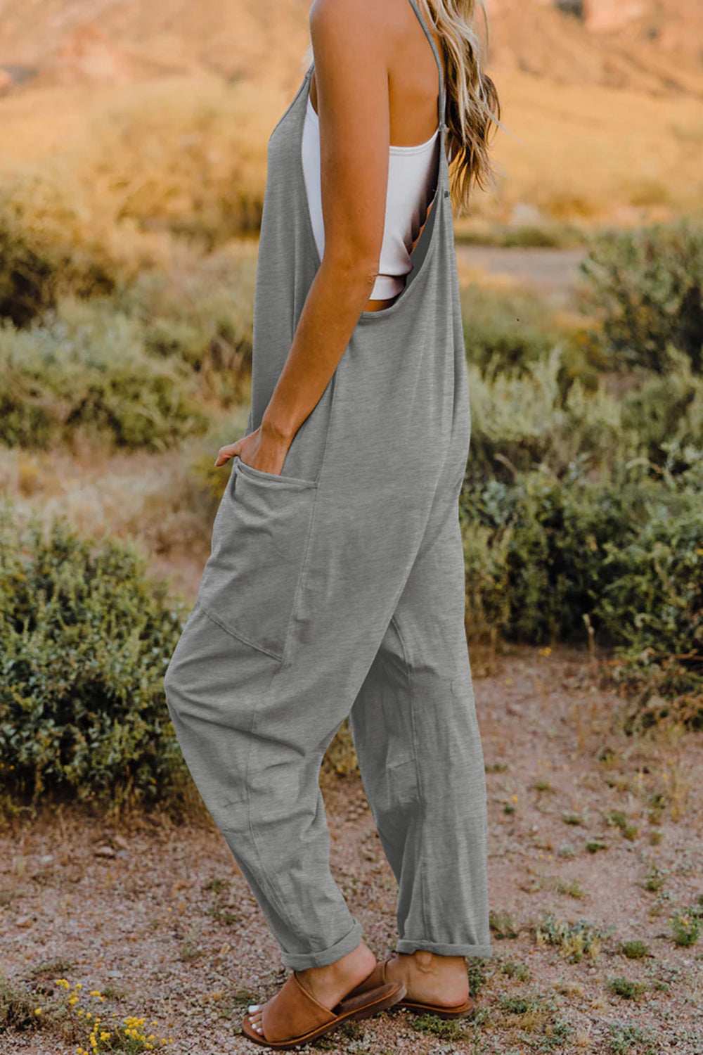 Double Take Full Size V-Neck Sleeveless Jumpsuit with Pockets 6 colors