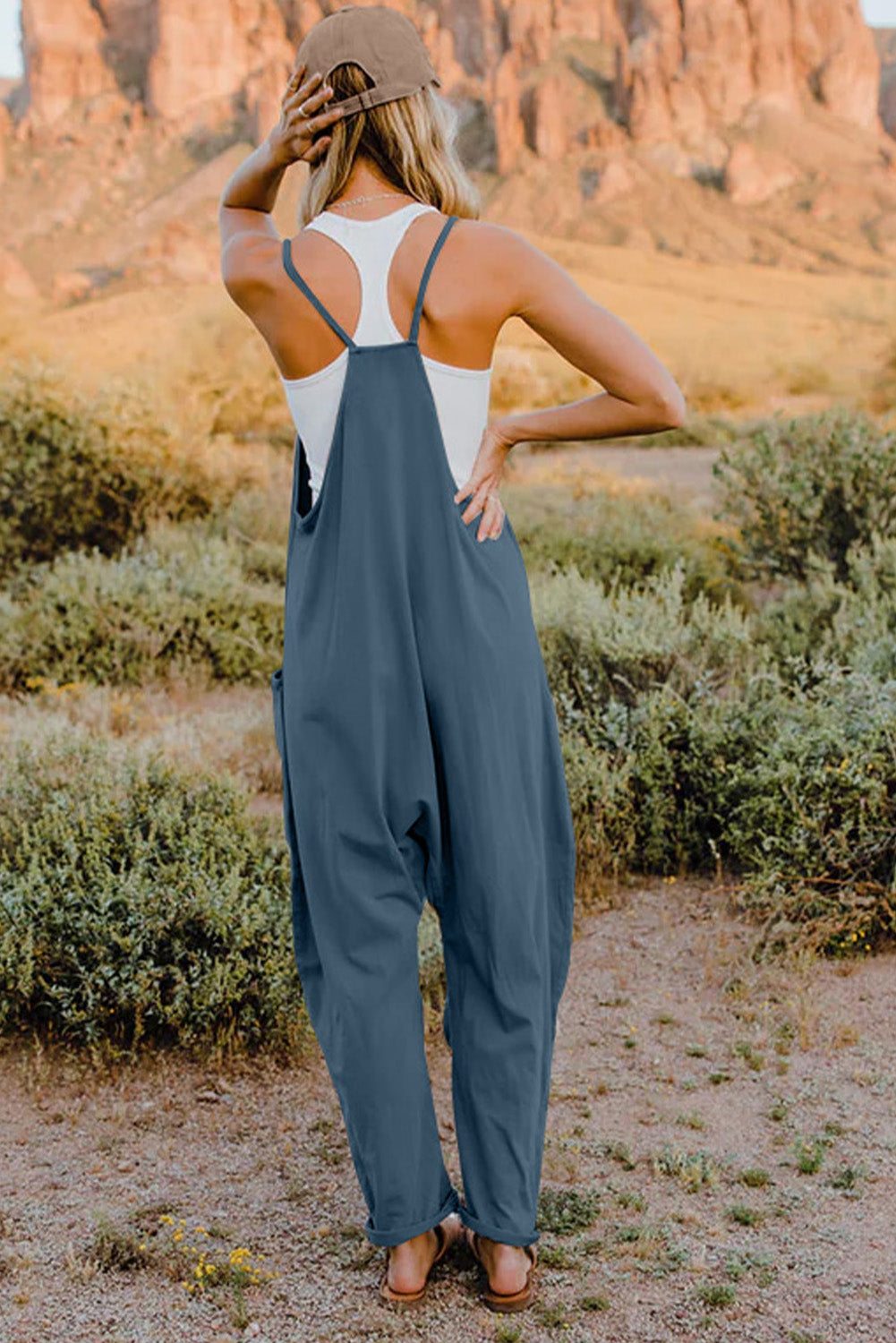 Double Take Full Size V-Neck Sleeveless Jumpsuit with Pockets 6 colors