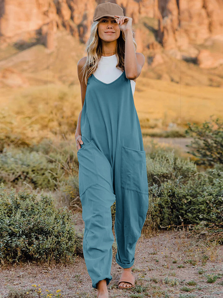Double Take Full Size V-Neck Sleeveless Jumpsuit with Pockets 6 colors