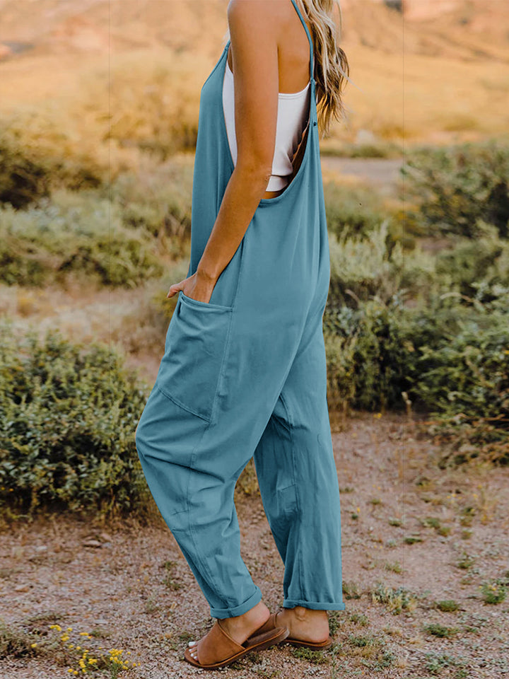 Double Take Full Size V-Neck Sleeveless Jumpsuit with Pockets 6 colors