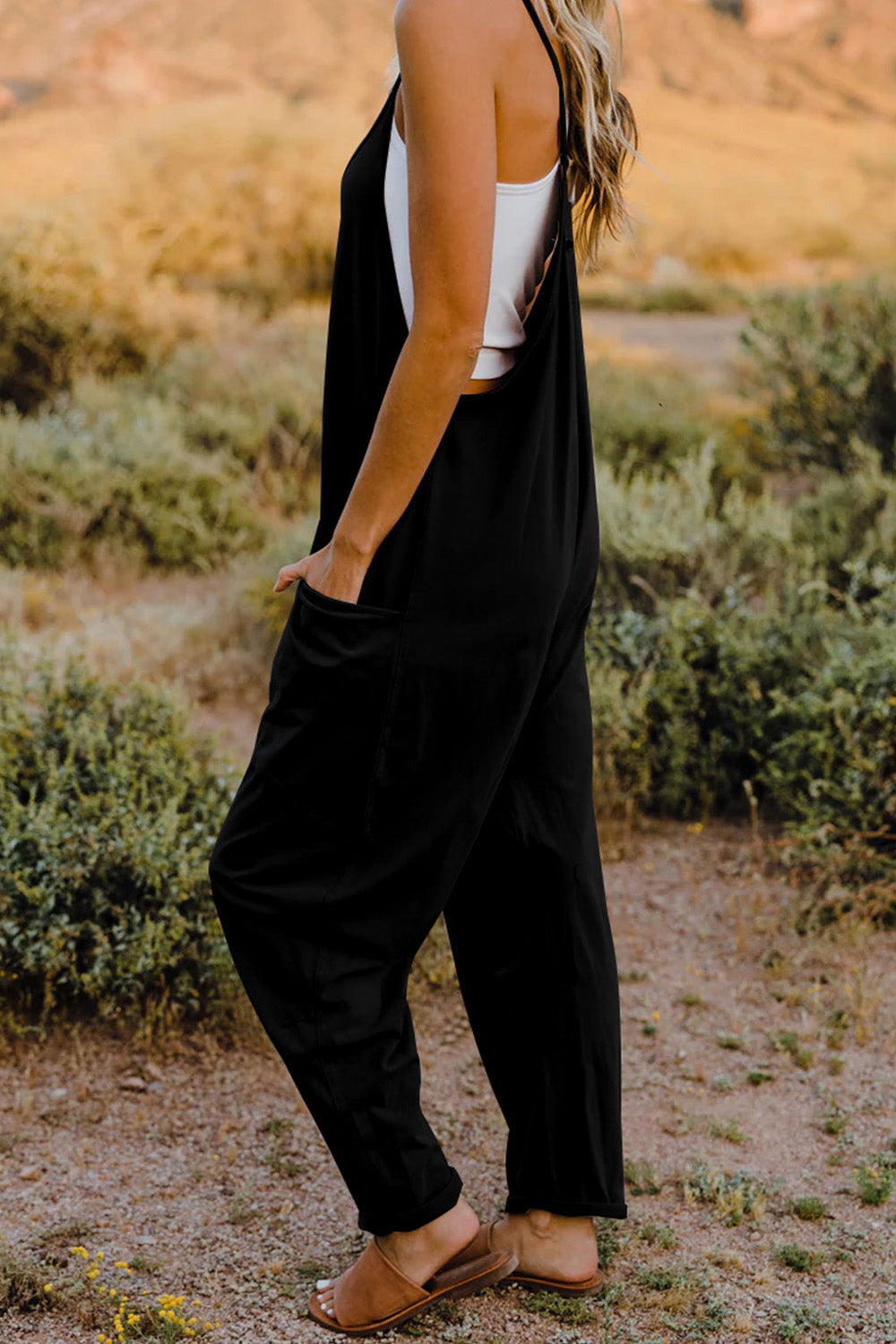 Double Take Full Size V-Neck Sleeveless Jumpsuit with Pockets 6 colors