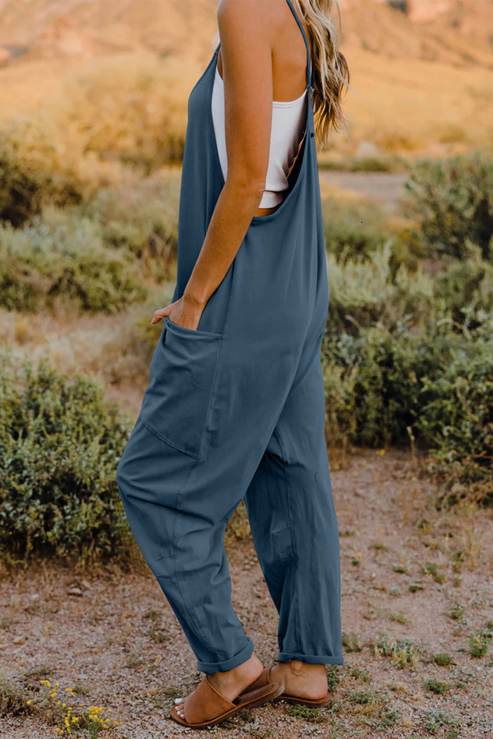 Double Take Full Size V-Neck Sleeveless Jumpsuit with Pockets 6 colors