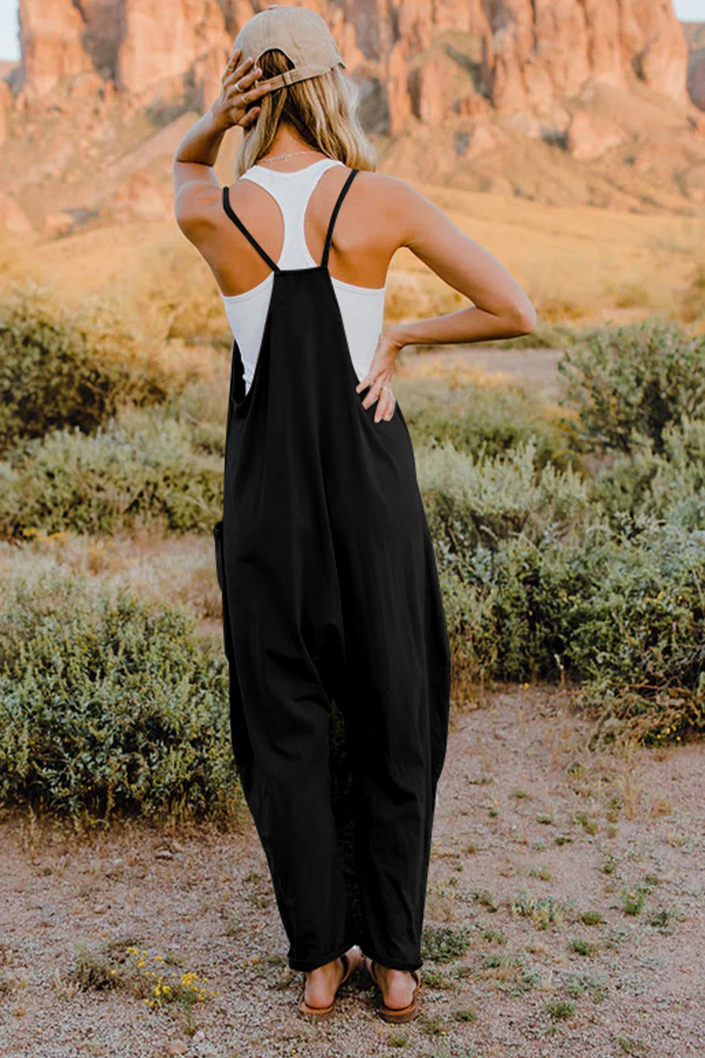 Double Take Full Size V-Neck Sleeveless Jumpsuit with Pockets 6 colors