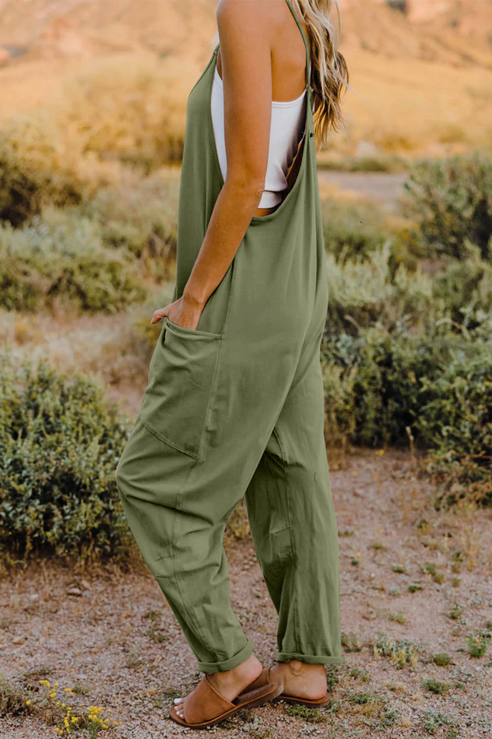 Double Take Full Size V-Neck Sleeveless Jumpsuit with Pockets 6 colors